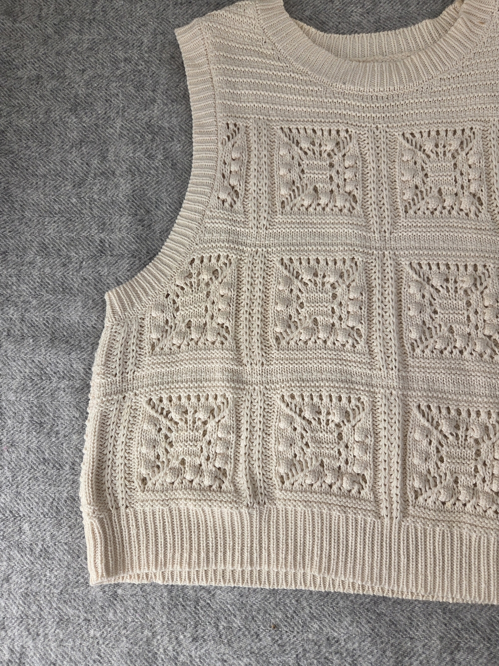 Lucky Brand Cream Crochet Knit Crewneck Sweater, Size L - Picture 3 of 5